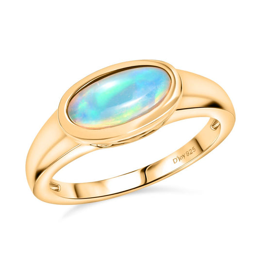 D'Joy AA Natürlicher, äthiopischer Welo Opal Ring 925 Silber 750 Gelb Vergoldet (Größe 20.00) ca. 0,81 ct