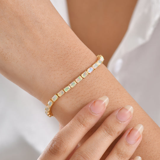 D'Joy AA Natürlicher, äthiopischer Welo Opal Armband ca. 20 cm 925 Silber 750 Gelbgold Vermeil ca. 6.49 ct