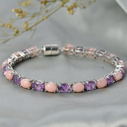 D'Joy AA Rose De France Amethyst, Rosa Opal Armband ca. 19 cm 925 Silber rhodiniert ca. 18,12 ct.