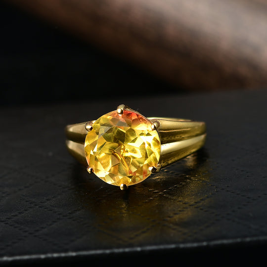 D'Joy - Sonnenfeuer-Kern-Design Sphaleros Quarz-Triplette Ring, 925 Silber 750 Gelb Vergoldet (Größe 19.00) ca. 5.22 ct
