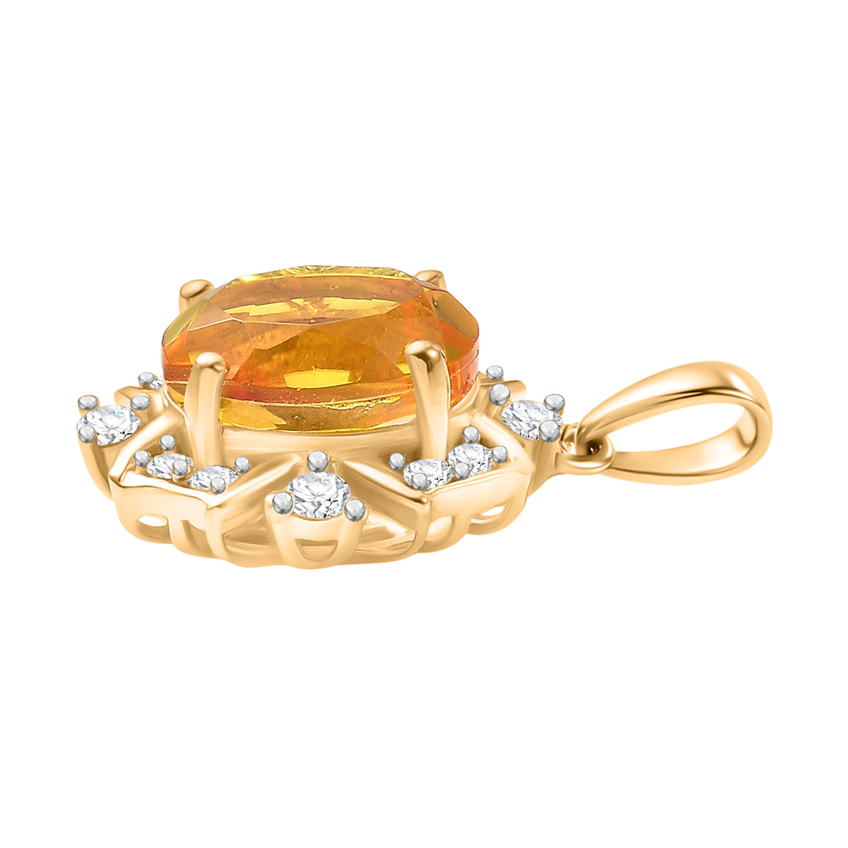 D'Joy Sphaleros Quarz, Weißer Zirkon Anhänger 925 Silber 750 Gelb Vergoldet ca. 3.46 ct