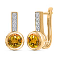 D'Joy Sphaleros Quarz, Weißer Zirkon Ohrringe 925 Silber 750 Gelb Vergoldet ca. 3.32 ct