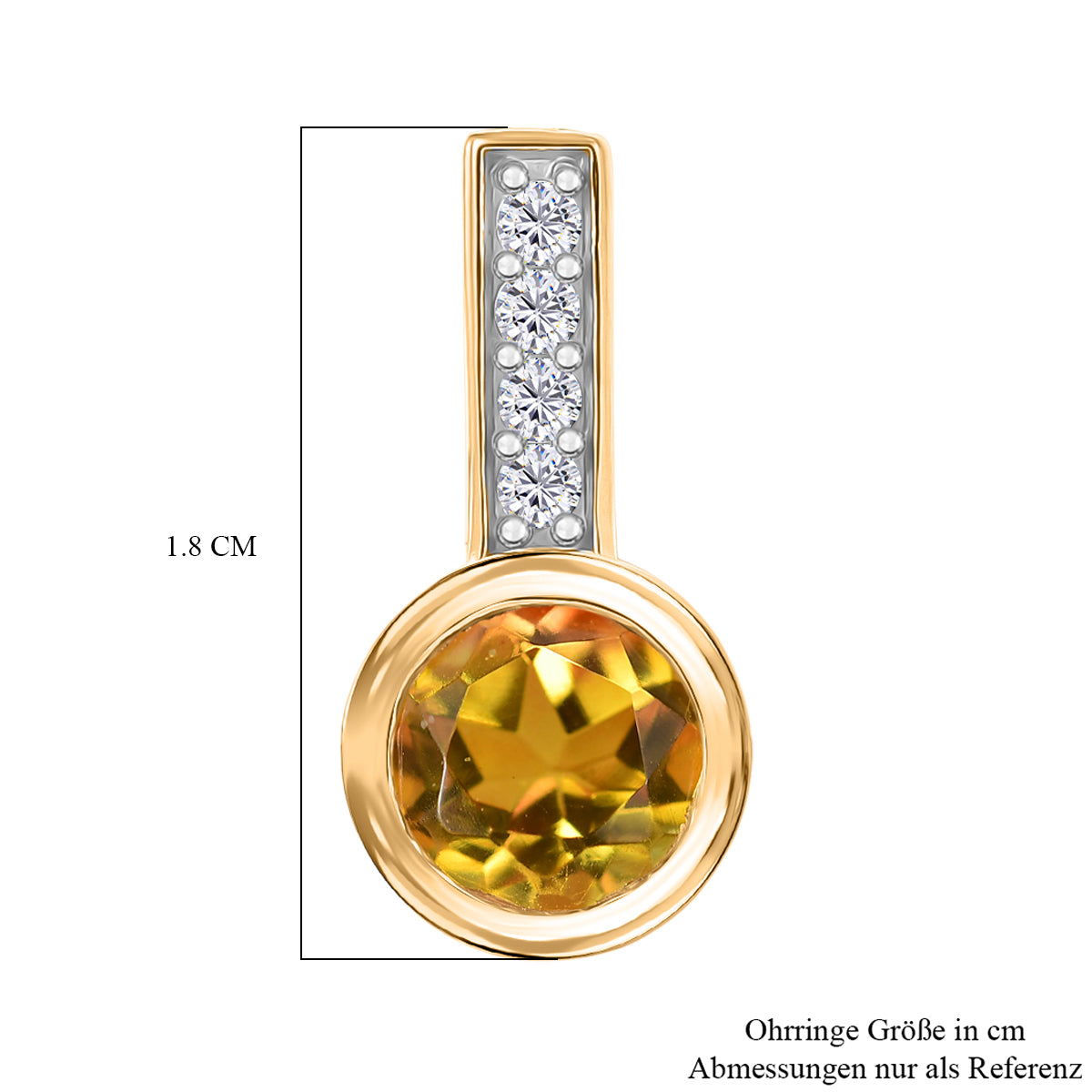 D'Joy Feuerkranz-Design Sphaleros Quarz-Triplette, Weißer Zirkon Ohrringe 925 Silber 750 Gelb Vergoldet ca. 3.32 ct