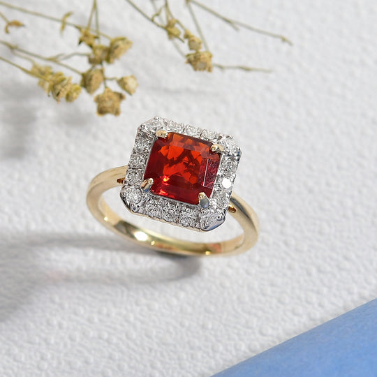 LUXURIANT  (10-16 Werktage Lieferzeit)  2,43 ct. AAA Feueropal und Labor Diamant Ring in 417 Gold