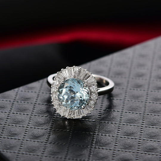 Luxuriant - AAA Aquamarin, Lab Grown Diamant AGI zertifiziert Ring 417 Gold (Größe 16.50) ca. 1.16 ct