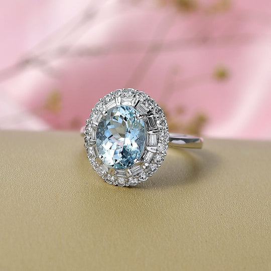 Luxuriant - AAA Aquamarin, Lab Grown Diamant AGI zertifiziert Ring 417 Gold (Größe 17.00) ca. 3.03 ct