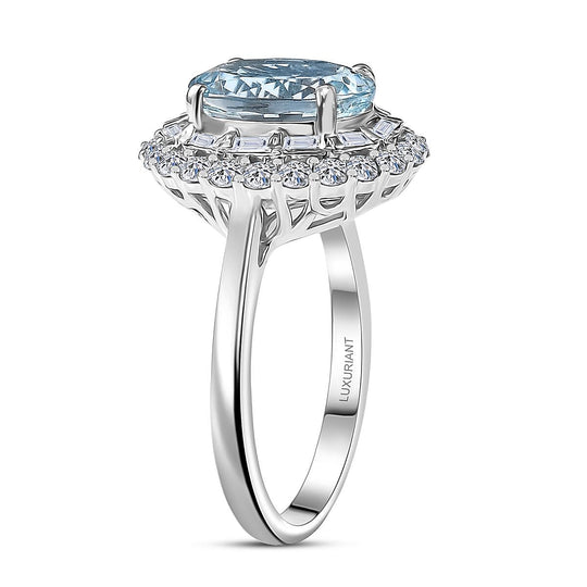 Luxuriant - AAA Aquamarin, Lab Grown Diamant AGI zertifiziert Ring 417 Gold (Größe 17.00) ca. 3.03 ct