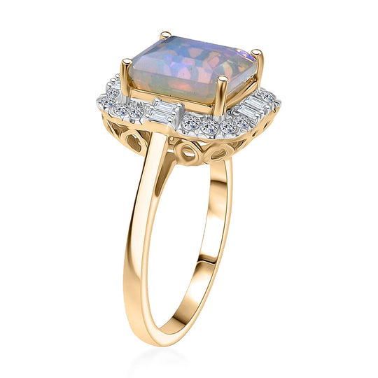 Luxuriant - AAA Natürlicher, äthiopischer Welo Opal, Lab Grown Diamant AGI zertifiziert Ring 417 Gold (Größe 17.00) ca. 3.47 ct