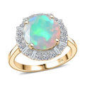 LUXURIANT - AAA Natürlicher, äthiopischer Welo Opal, Lab Grown Diamant Ring, AGI zertifiziert und geprüft, 417 Gelbgold (Größe 16.50) ca. 2.69 ct