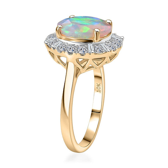 Luxuriant - AAA Natürlicher, äthiopischer Welo Opal, Lab Grown Diamant SI-GH Ring, AGI zertifiziert und geprüft, 417 Gelbgold (Größe 17.00) ca. 2.69 ct