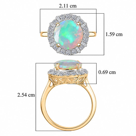 Luxuriant - AAA Natürlicher, äthiopischer Welo Opal, Lab Grown Diamant SI-GH Ring, AGI zertifiziert und geprüft, 417 Gelbgold (Größe 20.00) ca. 2.69 ct
