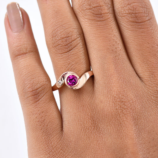 AAA Lab Grown Rosa Saphir, Weißer Zirkon Ring 925 Silber 750 rosévergoldet (Größe 20.00) ca. 0.73 ct