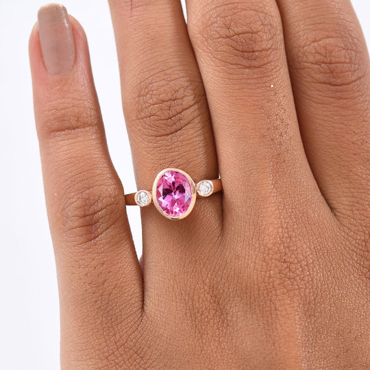AAA Lab Grown Rosa Saphir, Lab Grown Diamant Ring 925 Silber 750 Roségold Vermeil (Größe 19.00) ca. 2.70 ct