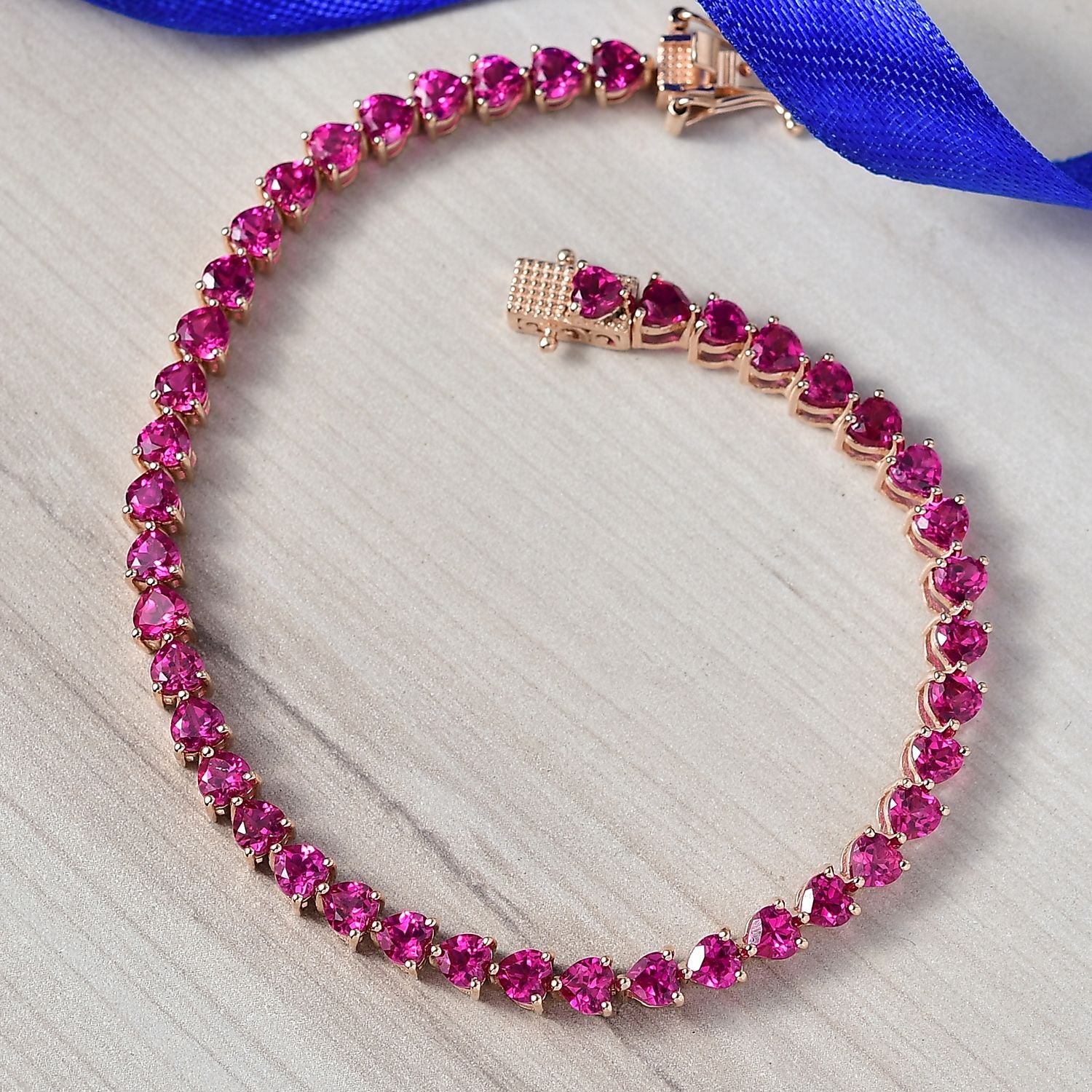 AAA Lab Grown Rosa Saphir Armband ca. 20 cm 925 Silber 750 Roségold Vermeil ca. 15.18 ct