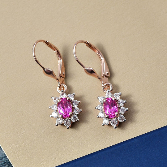 AAA Lab Grown Rosa Saphir, Weißer Zirkon Ohrringe 925 Silber 750 rosévergoldet ca. 2.17 ct