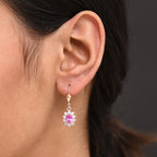 AAA Lab Grown Rosa Saphir, Weißer Zirkon Ohrringe 925 Silber 750 rosévergoldet ca. 2.17 ct