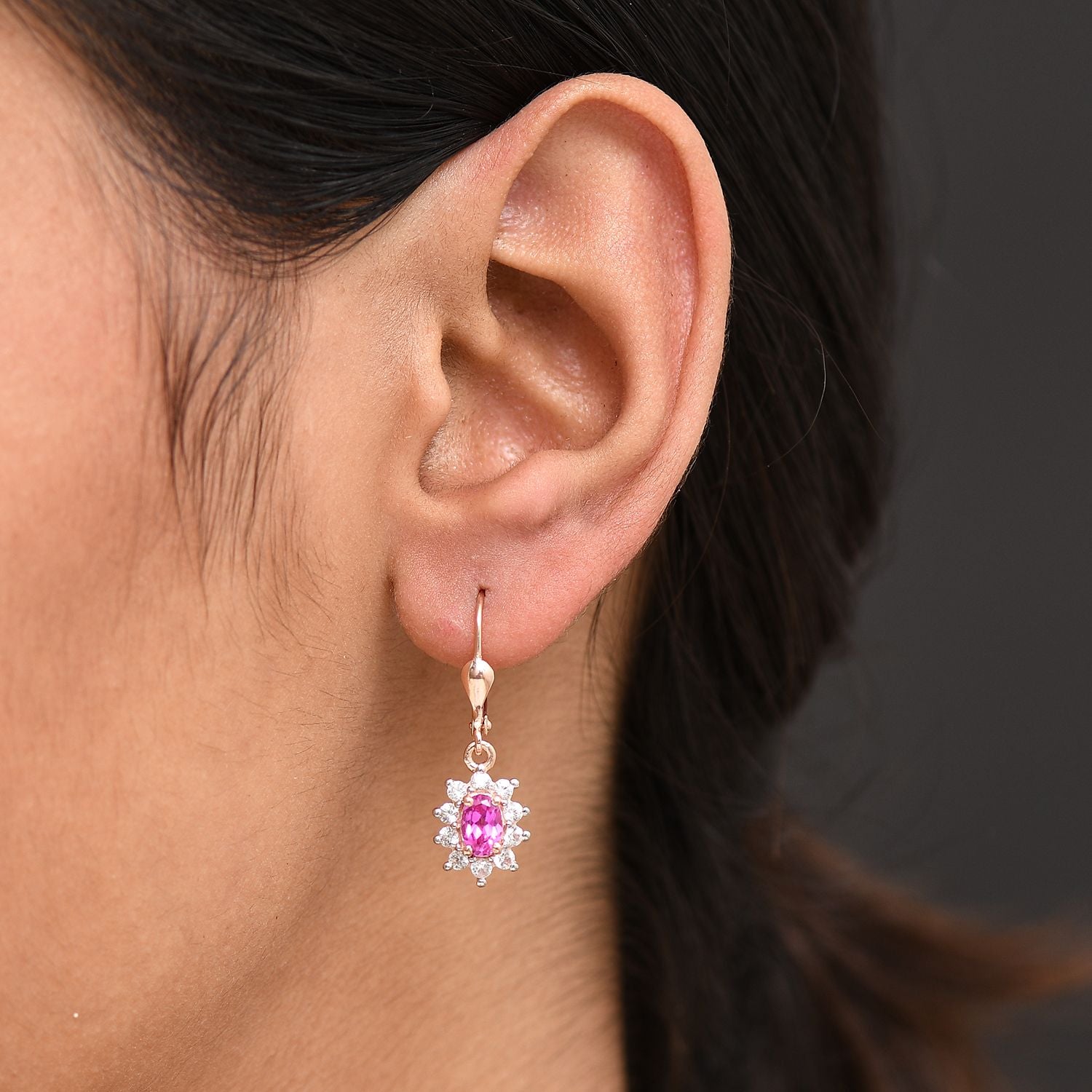 AAA Lab Grown Rosa Saphir, Weißer Zirkon Ohrringe 925 Silber 750 rosévergoldet ca. 2.17 ct