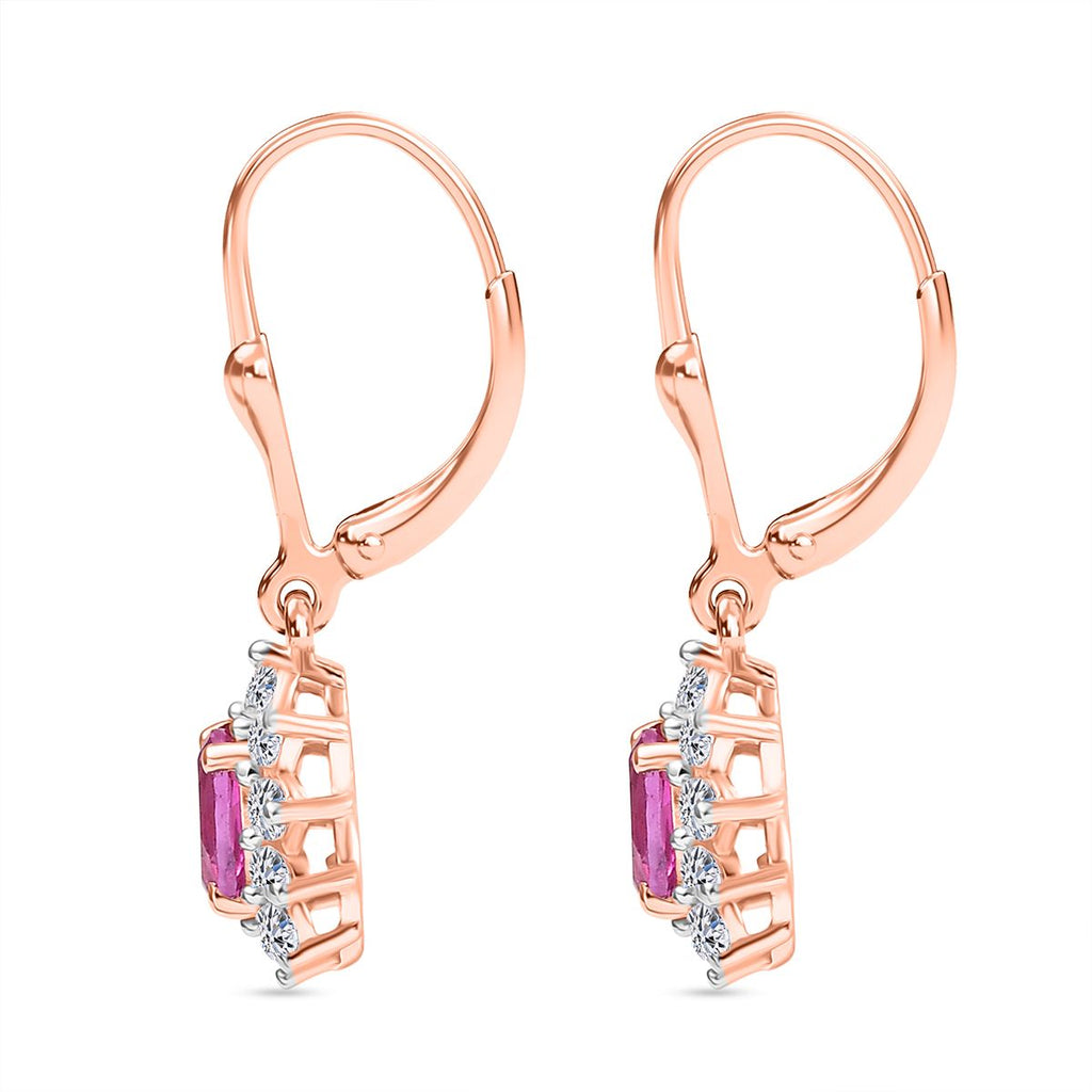 AAA Lab Grown Rosa Saphir, Weißer Zirkon Ohrringe 925 Silber 750 rosévergoldet ca. 2.17 ct