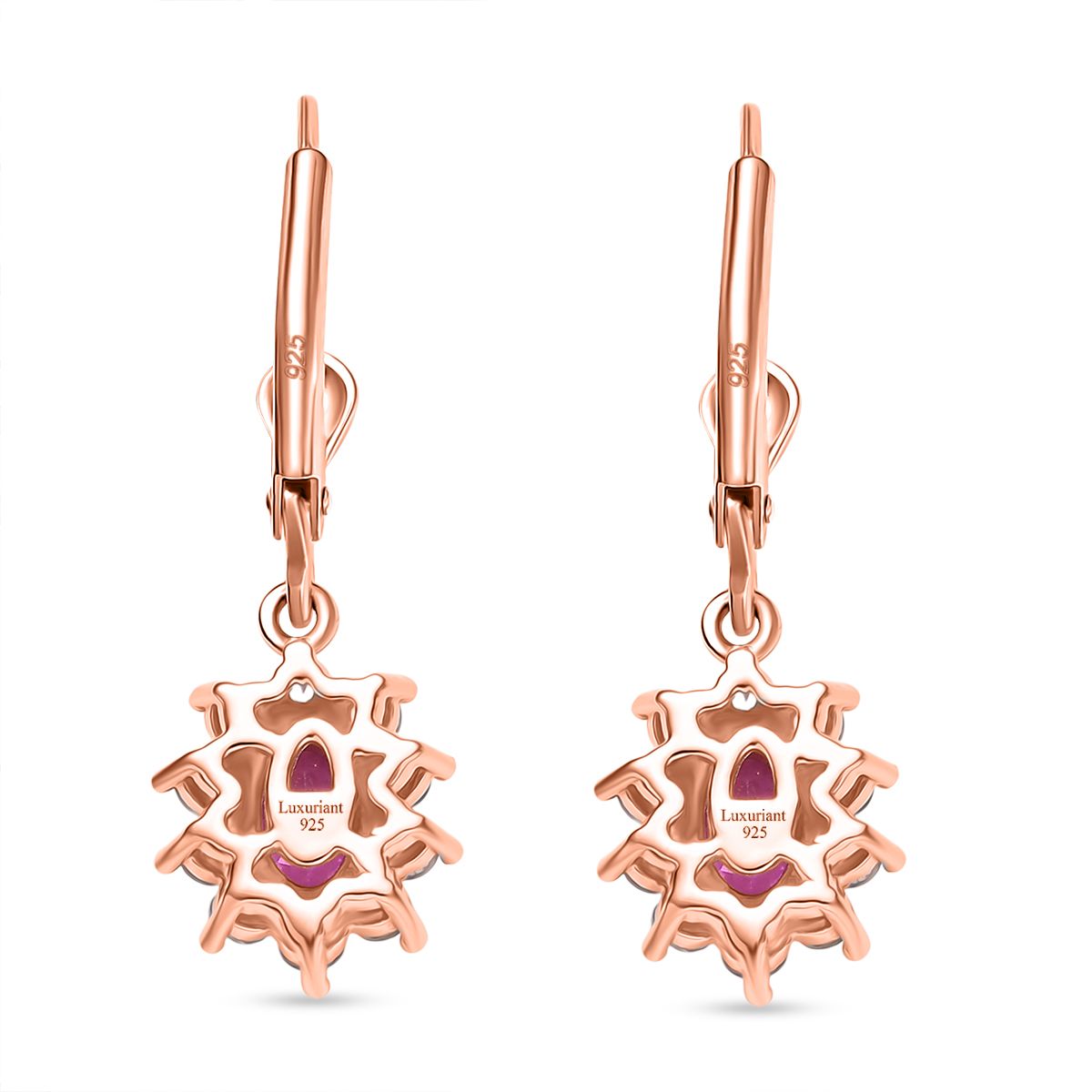 AAA Lab Grown Rosa Saphir, Weißer Zirkon Ohrringe 925 Silber 750 rosévergoldet ca. 2.17 ct