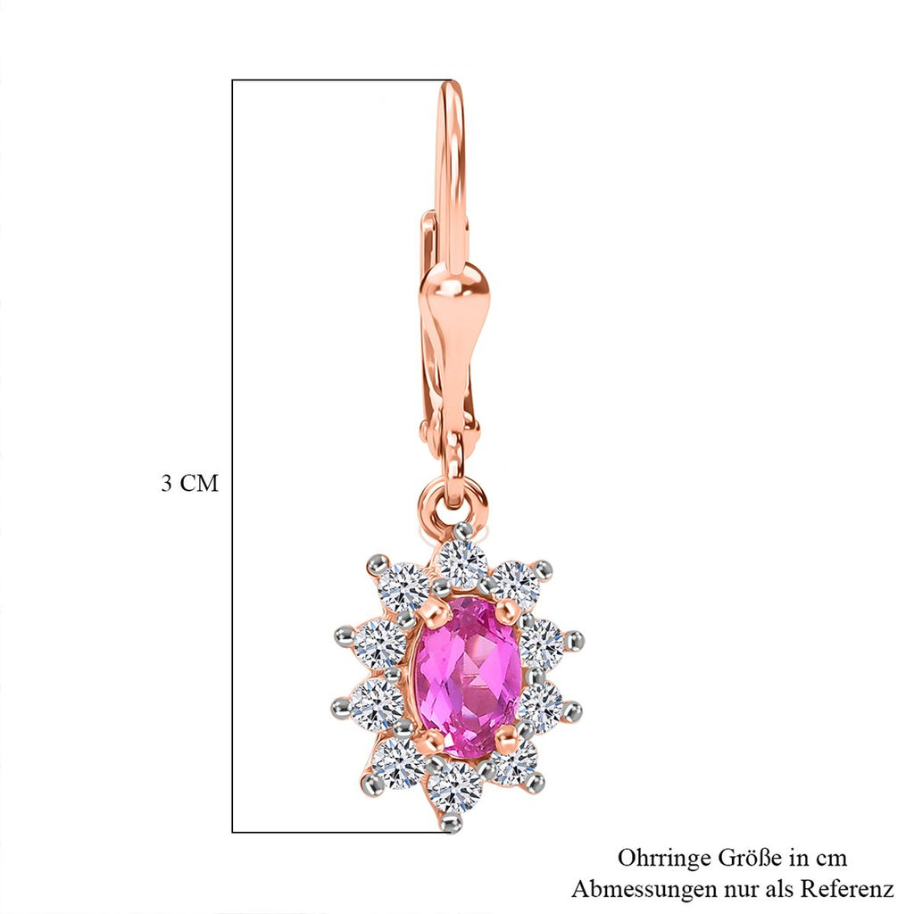 AAA Lab Grown Rosa Saphir, Weißer Zirkon Ohrringe 925 Silber 750 rosévergoldet ca. 2.17 ct