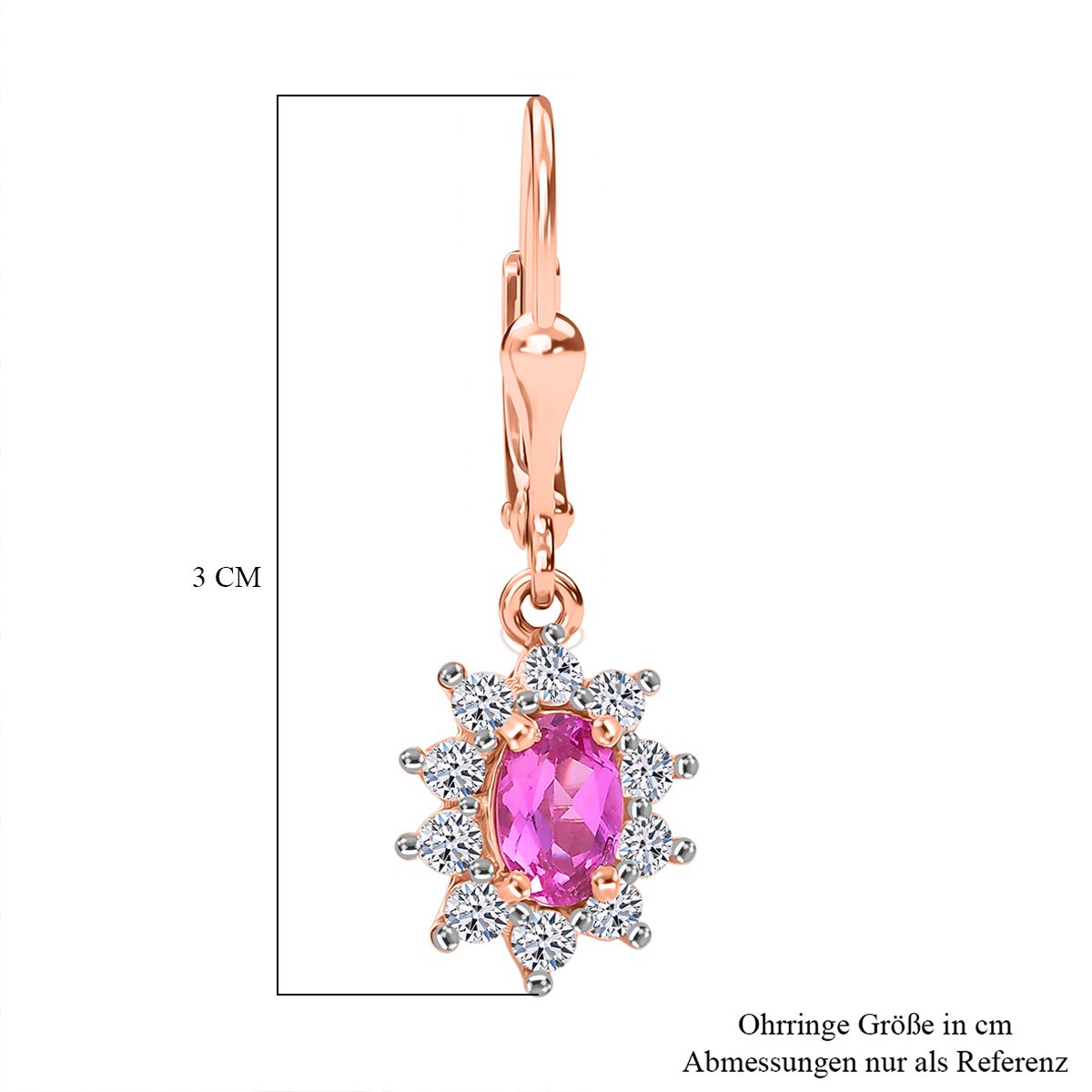 AAA Lab Grown Rosa Saphir, Weißer Zirkon Ohrringe 925 Silber 750 rosévergoldet ca. 2.17 ct