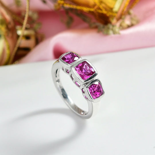 AAA Lab Grown Rosa Saphir Ring 925 Silber platiniert (Größe 21.00) ca. 2.94 ct