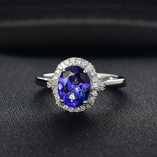 Rhapsody AAAA Tansanit, Weißer Diamant AGI zertifiziert Ring 950 Platin (Größe 19.00) ca. 2.97 ct