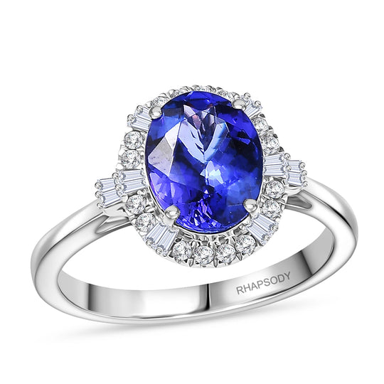 Rhapsody AAAA Tansanit, Weißer Diamant AGI zertifiziert Ring 950 Platin (Größe 19.00) ca. 2.97 ct