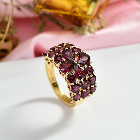 D'Joy Aura der Kaiserin AA Natürlicher Rhodolith Granat Ring 925 Silber 750 Gelbgold Vermeil (Größe 17.00) ca. 6.14 ct