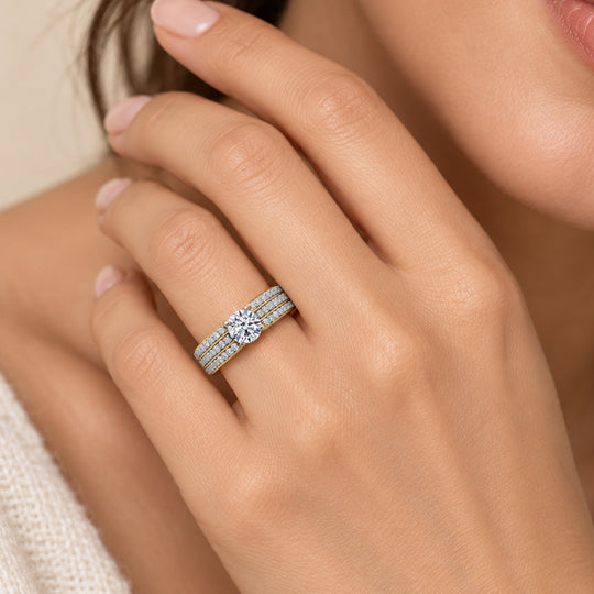 LUXURIANT DIAMOND - Lab Grown Diamant SI-GH SGL zertifiziert Ring 925 Silber 750 Gelbgold Vermeil (Größe 18.00) ca. 1.00 ct