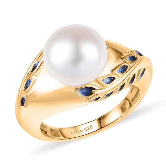 D'Joy Süßwasser Perle (10-10,5mm) Ring, 925 Silber 750 vergoldet