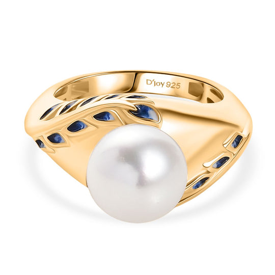 D'Joy Süßwasser Perle (10-10,5mm) Ring, 925 Silber 750 vergoldet