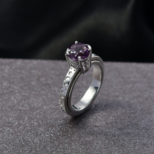 EVER TRUE AA Rose De France Amethyst Anti-Stress-Spinning-Ring Nickelfreies Messing (Größe 20.00) ca. 1.95 ct