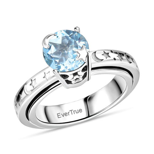EVER TRUE AA Himmelblauer Topas Anti-Stress-Spinning-Ring Nickelfreies Messing (Größe 20.00) ca. 2.35 ct