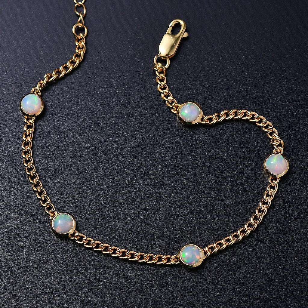 D'Joy AA Natürlicher, äthiopischer Welo Opal Armband ca. 19 cm + 2.5 cm Extender, 925 Silber 750 Gelb Vergoldet ca. 1,88 ct.