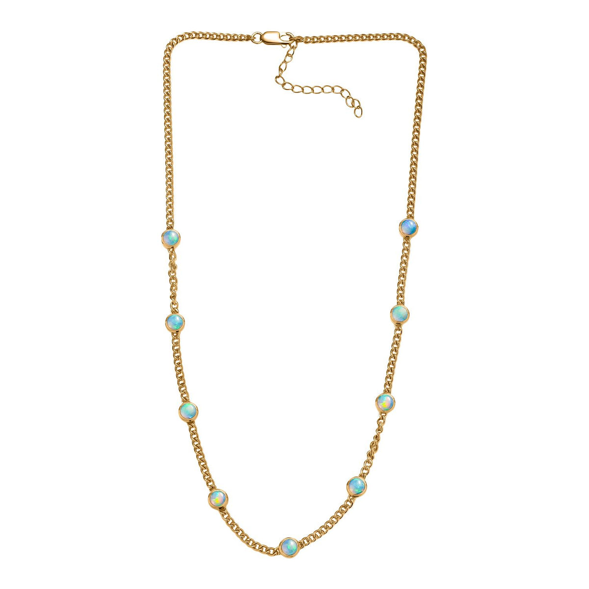D'Joy AA Natürlicher, äthiopischer Welo Opal Halskette ca. 45 cm + 5 cm Extender, 925 Silber 750 Gelbgold Vermeil ca. 3,11 ct.