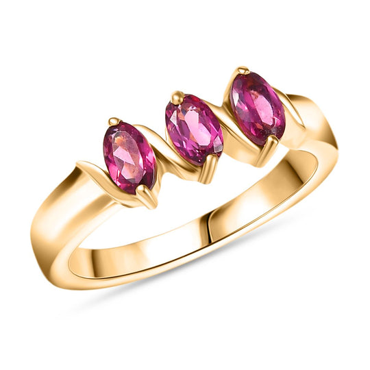 D'Joy Natürlicher Rhodolith Granat Ring 925 Silber 750 Gelb Vergoldet (Größe 20.00) ca. 0.91 ct