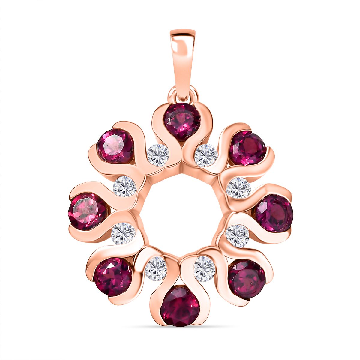 D'Joy Aura der Kaiserin Natürlicher Rhodolith Granat, Weißer Zirkon Anhänger 925 Silber 750 rosévergoldet ca. 2.56 ct