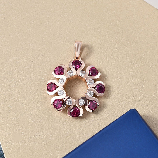 D'Joy natürlicher Rhodolith Granat und Zirkon Anhänger, 925 Silber 750 rosévergoldet - 2,56 ct.