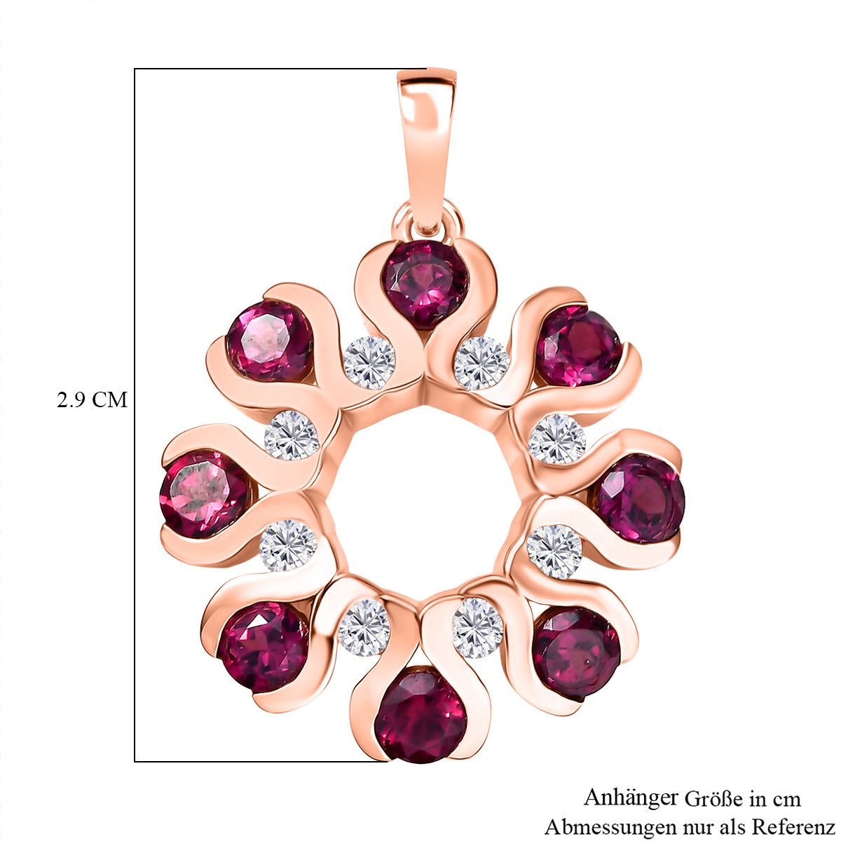 D'Joy Aura der Kaiserin Natürlicher Rhodolith Granat, Weißer Zirkon Anhänger 925 Silber 750 rosévergoldet ca. 2.56 ct