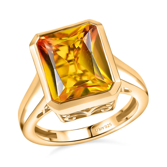 D'Joy - Sonnenfeuer-Design Sphaleros-Quarz Ring,  925 Silber 750 Gelb vergoldet (Größe 21.00) ca. 6.27 ct