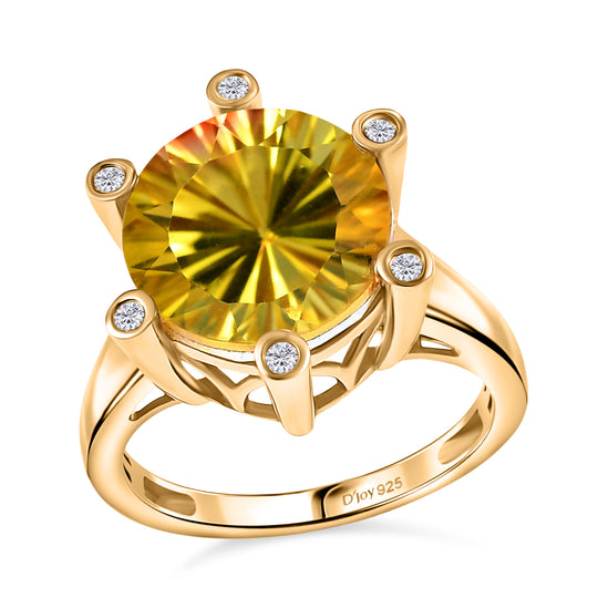 D'Joy - Sonnenfeuer-Design Sphaleros Quarz-Triplette, Weißer Zirkon Ring 925 Silber 750 Gelbgold Vermeil (Größe 20.00) ca. 7.93 ct