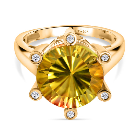 D'Joy - Sonnenfeuer-Design Sphaleros Quarz-Triplette, Weißer Zirkon Ring 925 Silber 750 Gelbgold Vermeil (Größe 20.00) ca. 7.93 ct