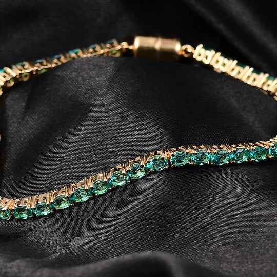 LUXURIANT - AAA Lab Grown Kolumbianischer Smaragd Armband ca. 19 cm 925 Silber 750 Gelbgold Vermeil ca. 6.59 ct