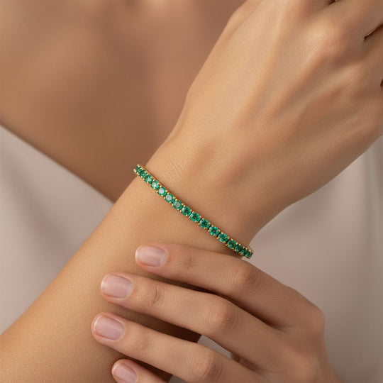LUXURIANT - AAA Lab Grown Kolumbianischer Smaragd Armband ca. 19 cm 925 Silber 750 Gelbgold Vermeil ca. 6.59 ct