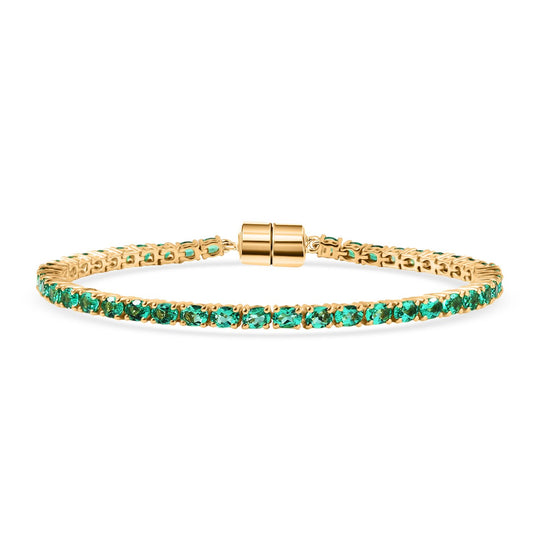LUXURIANT - AAA Lab Grown Kolumbianischer Smaragd Armband ca. 19 cm 925 Silber 750 Gelbgold Vermeil ca. 6.59 ct