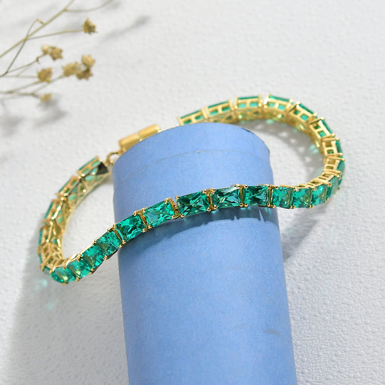 LUXURIANT - AAA Lab Grown Kolumbianischer Smaragd Armband ca. 19 cm 925 Silber 750 Gelbgold Vermeil ca. 12.87 ct