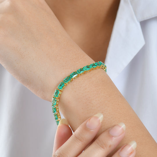 LUXURIANT - AAA Lab Grown Kolumbianischer Smaragd Armband ca. 19 cm 925 Silber 750 Gelbgold Vermeil ca. 12.87 ct