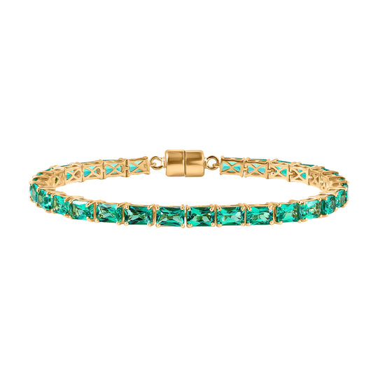 LUXURIANT - AAA Lab Grown Kolumbianischer Smaragd Armband ca. 19 cm 925 Silber 750 Gelbgold Vermeil ca. 12.87 ct