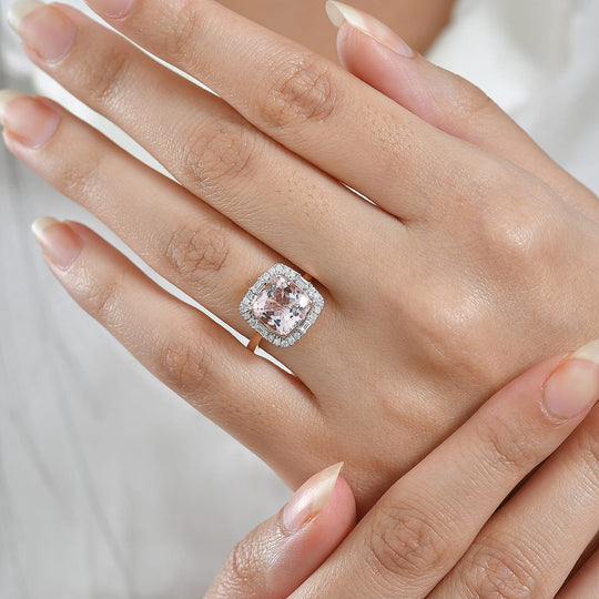 LUXORO AAA Rosa Morganit, Weißer Diamant AGI zertifiziert Ring 417 Gold (Größe 20.00) (10-15 Werktage Lieferzeit) ca. 3.26 ct
